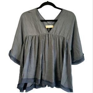 Callie Mac Navy Blue Sheer Top with Elegant Flutter Sleeves Size S